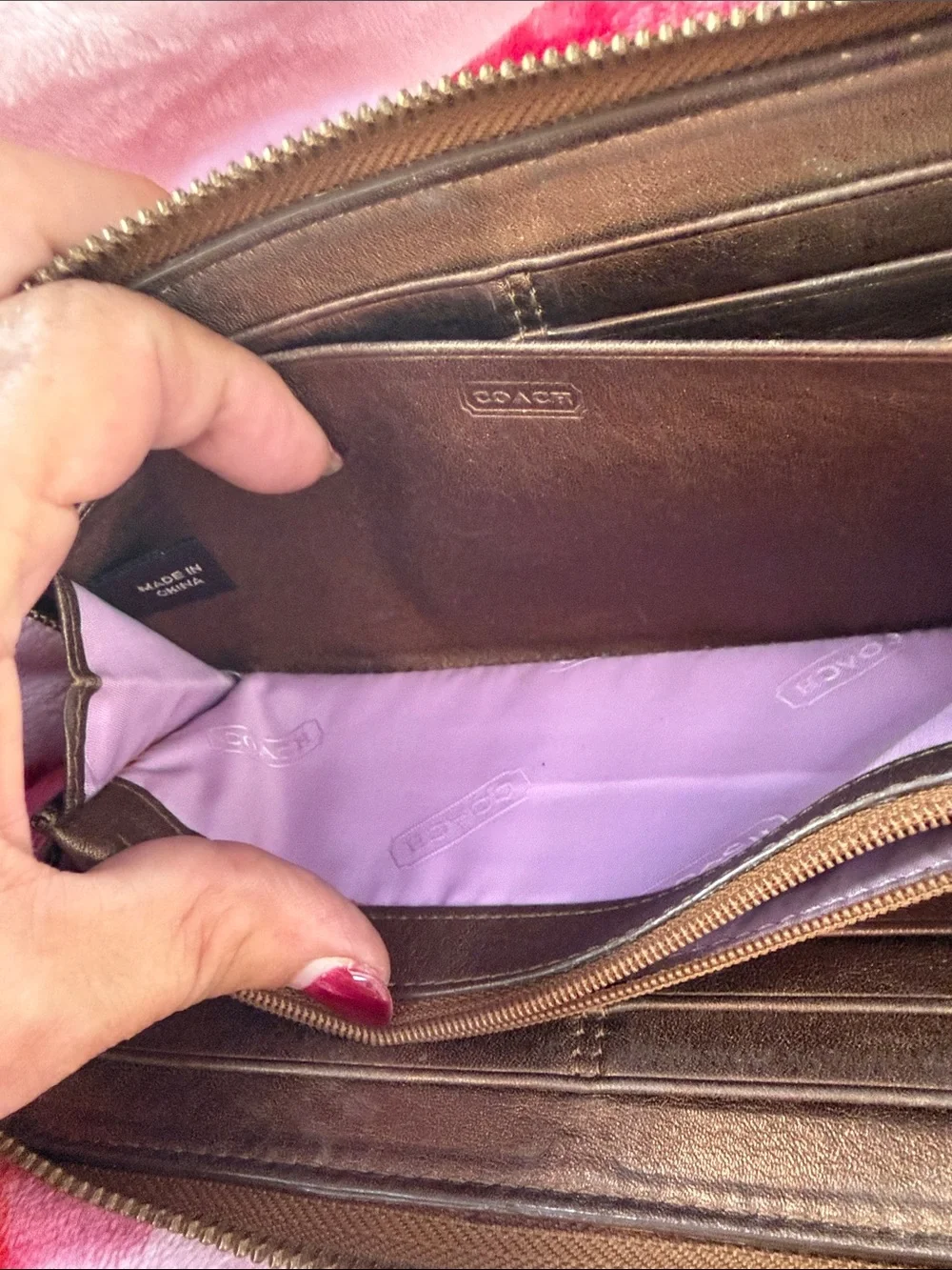 Coach Brown Signature Zip Wallet